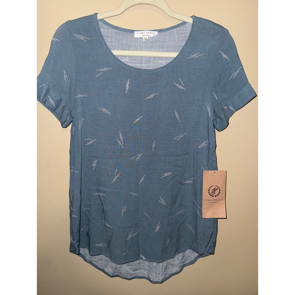 Final Touch Blue Linen Scoop Neck High-Low Top‎ S NWT USA Nautical Costal casual